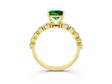 Yellow gold Princess Cut Solitaire Emerald Ring with Pave Band and Four-Prong Setting_3