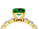 Yellow gold Princess Cut Solitaire Emerald Ring with Pave Band and Four-Prong Setting_4