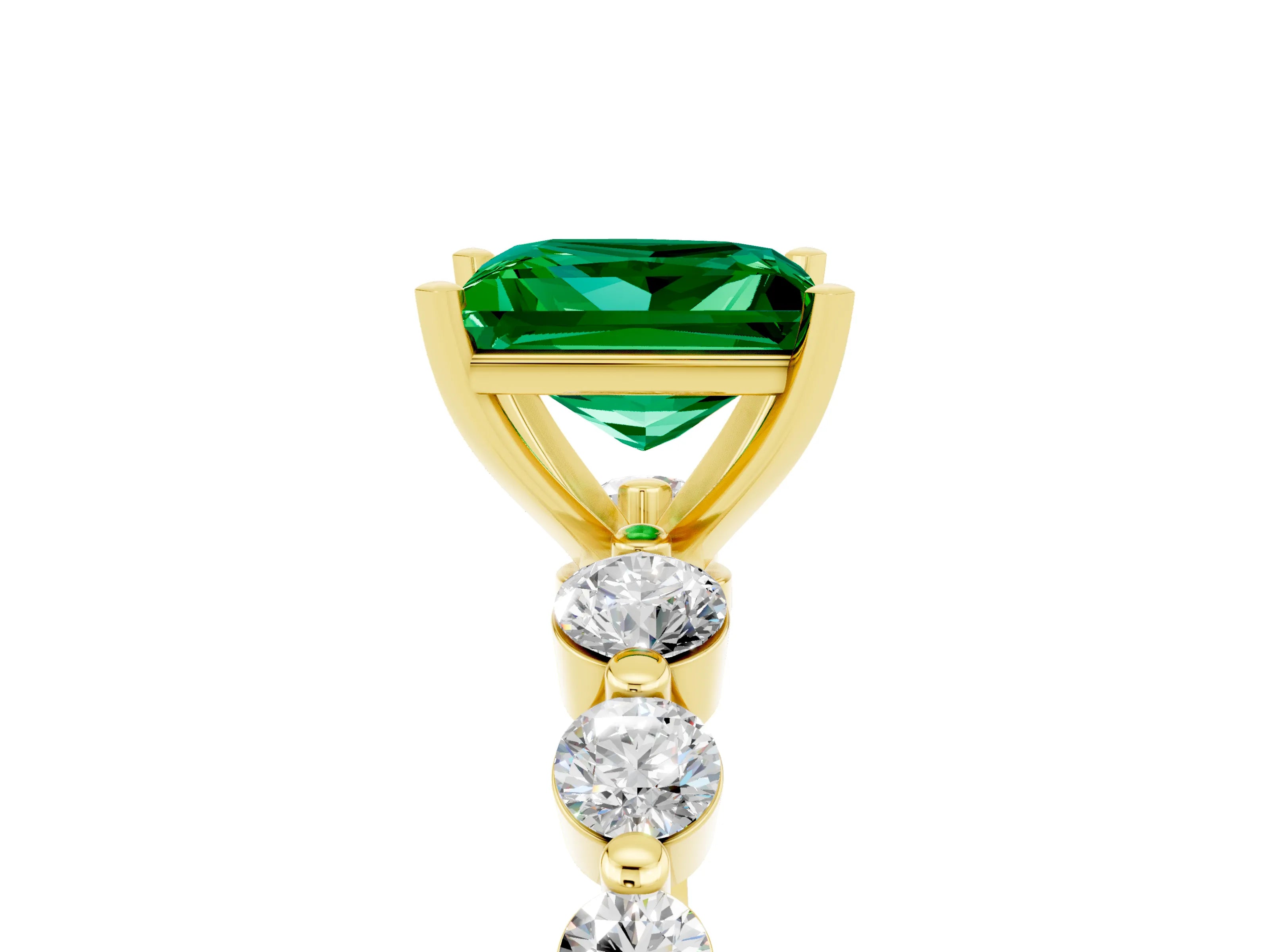 Yellow gold Princess Cut Solitaire Emerald Ring with Pave Band and Four-Prong Setting_5