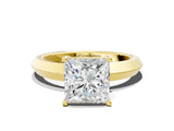 Yellow gold Princess Cut Solitaire Engagement Ring with Flat Band and Four-Prong Setting