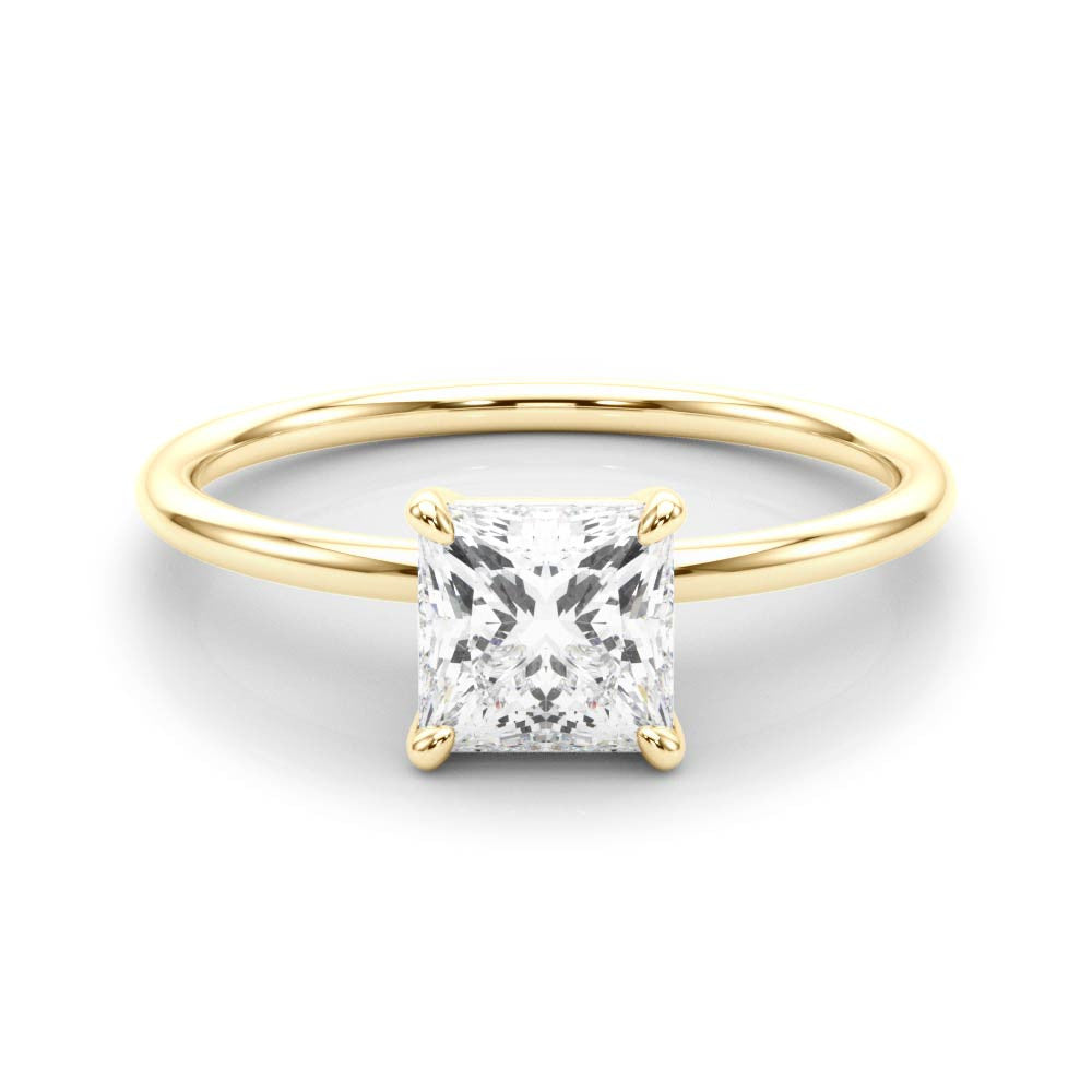 Yellow gold Princess Cut Solitaire Engagement Ring with Thin Band and Four-Prong Setting 1