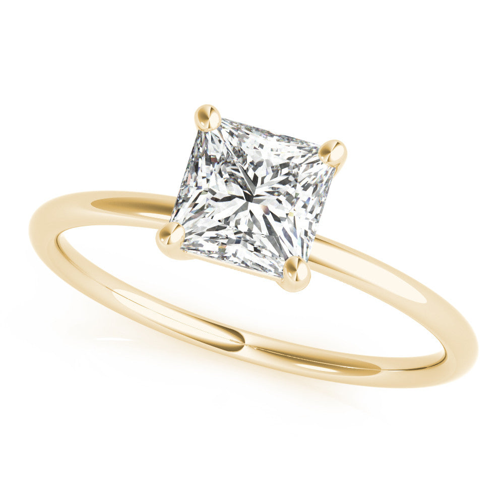 Yellow gold Princess Cut Solitaire Engagement Ring with Thin Band and Four-Prong Setting