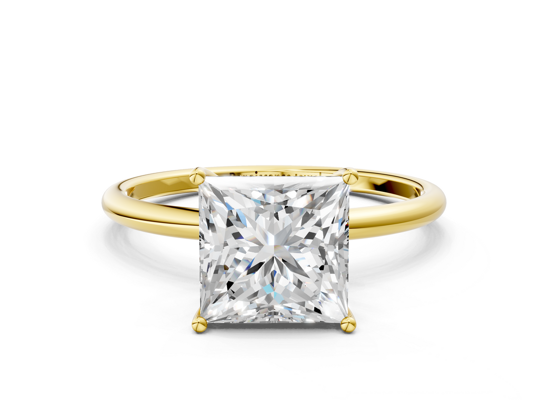 Yellow gold Princess Cut Solitaire Engagement Ring with Thin Band and Four-Prong Setting_6