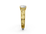 10K Yellow Gold 0.99 Carat E VVS2 Princess Diamond Solitaire Ring with Engraved Band and Four-Prong Setting