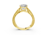 10K Yellow Gold 0.99 Carat E VVS2 Princess Diamond Solitaire Ring with Engraved Band and Four-Prong Setting