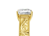 10K Yellow Gold 0.99 Carat E VVS2 Princess Diamond Solitaire Ring with Engraved Band and Four-Prong Setting