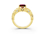 Yellow gold Princess Cut Solitaire Garnet Leaf-Inspired Vine Band Ring with Prong Setting_3