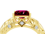 Yellow gold Princess Cut Solitaire Garnet Leaf-Inspired Vine Band Ring with Prong Setting_4