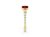 Yellow gold Princess Cut Solitaire Garnet Ring with Pave Band and Four-Prong Setting_2