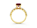 Yellow gold Princess Cut Solitaire Garnet Ring with Pave Band and Four-Prong Setting_3