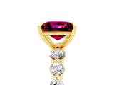 Yellow gold Princess Cut Solitaire Garnet Ring with Pave Band and Four-Prong Setting_5