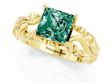 Yellow gold Princess Cut Solitaire Green Sapphire Leaf-Inspired Vine Band Ring with Prong Setting_1