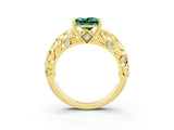 Yellow gold Princess Cut Solitaire Green Sapphire Leaf-Inspired Vine Band Ring with Prong Setting_3