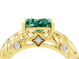 Yellow gold Princess Cut Solitaire Green Sapphire Leaf-Inspired Vine Band Ring with Prong Setting_4