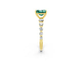 Yellow gold Princess Cut Solitaire Green Sapphire Ring with Pave Band and Four-Prong Setting_2