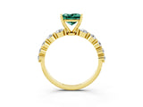Yellow gold Princess Cut Solitaire Green Sapphire Ring with Pave Band and Four-Prong Setting_3