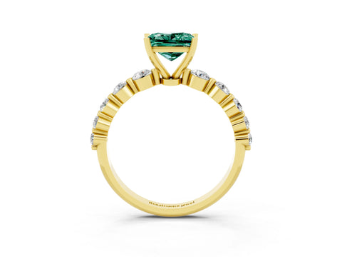 Yellow gold Princess Cut Solitaire Green Sapphire Ring with Pave Band and Four-Prong Setting_3