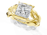 Yellow gold Princess Cut Solitaire Leaf-Inspired Engagement Ring with Prong Setting_17
