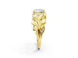 Yellow gold Princess Cut Solitaire Leaf-Inspired Engagement Ring with Prong Setting_18