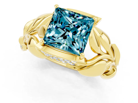 Yellow gold Princess Cut Solitaire Leaf-Inspired Engagement Ring with Prong Setting_1