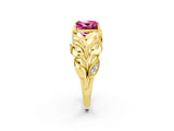 Yellow gold Princess Cut Solitaire Leaf-Inspired Engagement Ring with Prong Setting_2