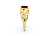 Yellow gold Princess Cut Solitaire Leaf-Inspired Engagement Ring with Prong Setting_2