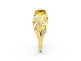 Yellow gold Princess Cut Solitaire Leaf-Inspired Engagement Ring with Prong Setting_2