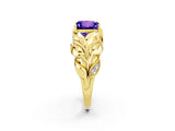 Yellow gold Princess Cut Solitaire Leaf-Inspired Engagement Ring with Prong Setting_2