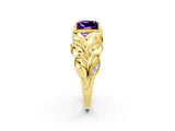 Yellow gold Princess Cut Solitaire Leaf-Inspired Engagement Ring with Prong Setting_2