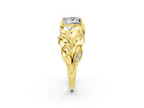 Yellow gold Princess Cut Solitaire Leaf-Inspired Engagement Ring with Prong Setting_2