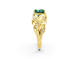 Yellow gold Princess Cut Solitaire Leaf-Inspired Engagement Ring with Prong Setting_2