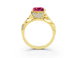 Yellow gold Princess Cut Solitaire Leaf-Inspired Engagement Ring with Prong Setting_3