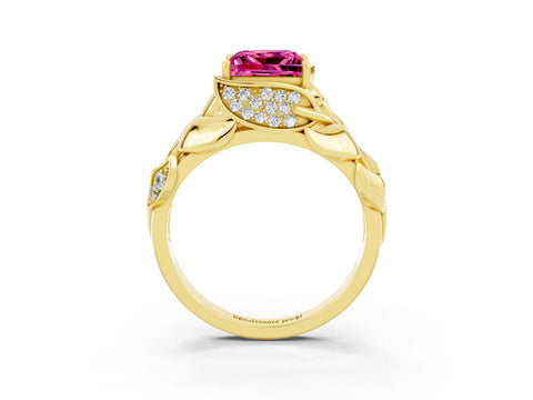 Yellow gold Princess Cut Solitaire Leaf-Inspired Engagement Ring with Prong Setting_3