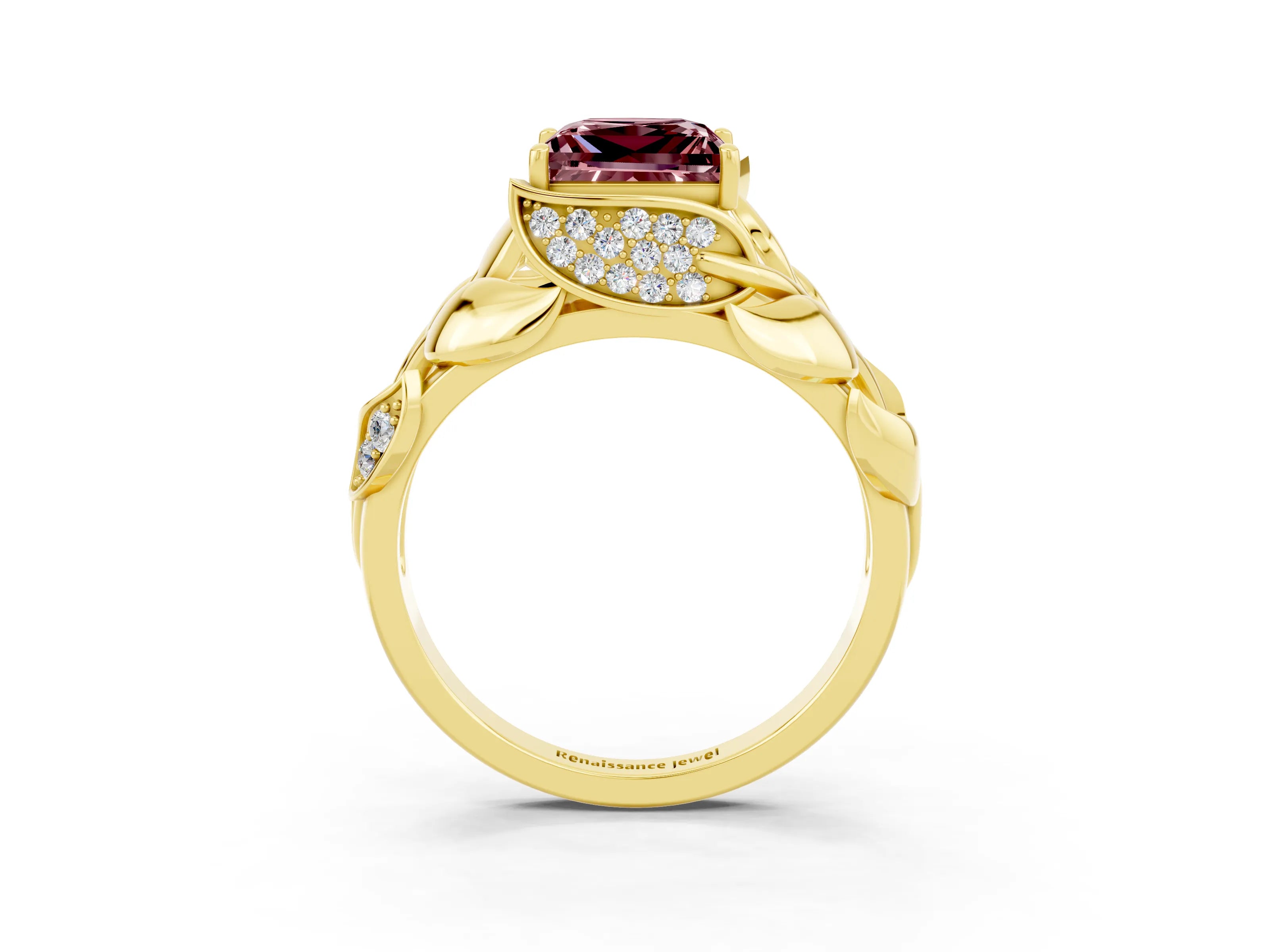 Yellow gold Princess Cut Solitaire Leaf-Inspired Engagement Ring with Prong Setting_3