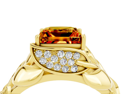 Yellow gold Princess Cut Solitaire Leaf-Inspired Engagement Ring with Prong Setting_4