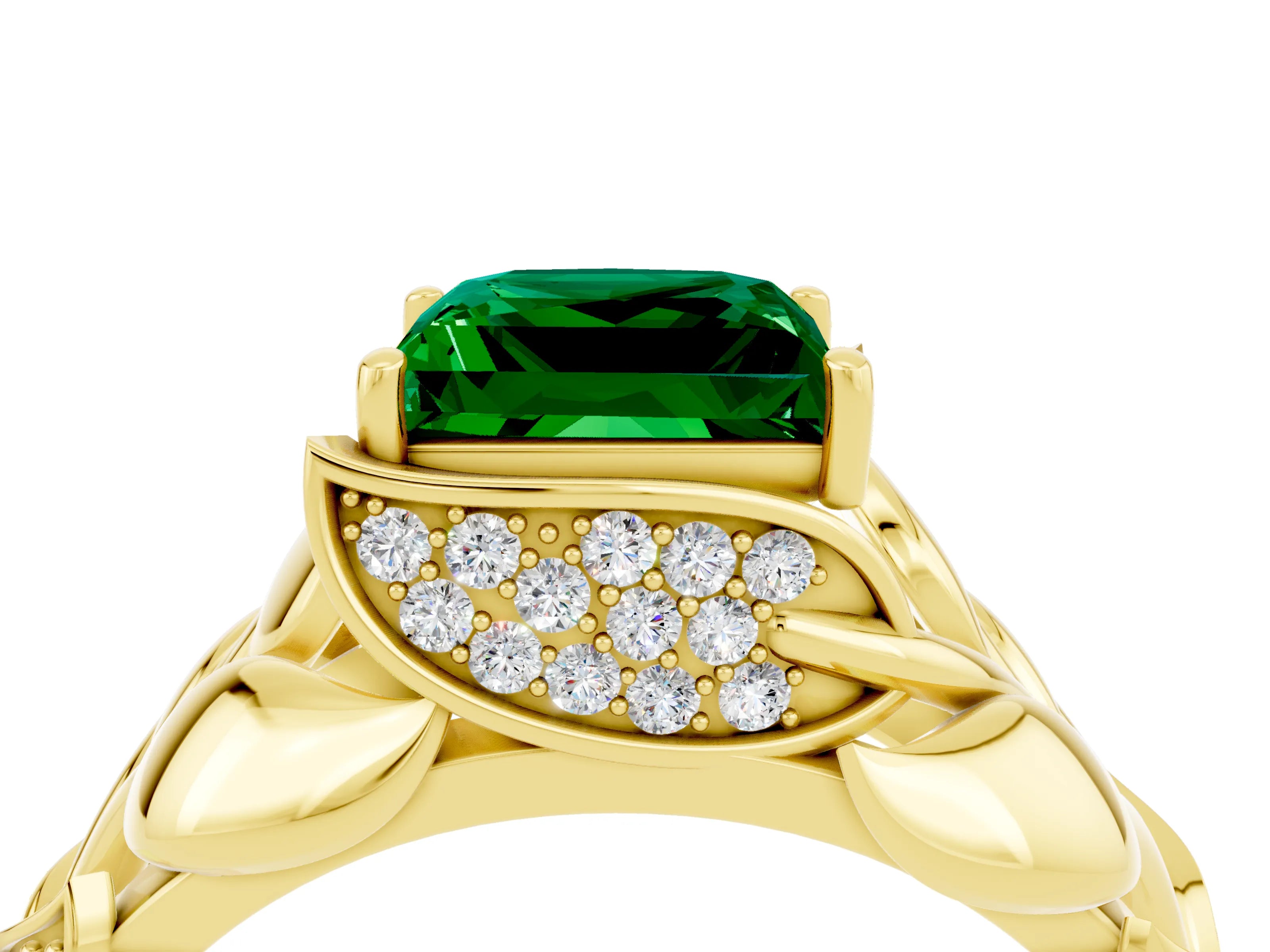 Yellow gold Princess Cut Solitaire Leaf-Inspired Engagement Ring with Prong Setting_4