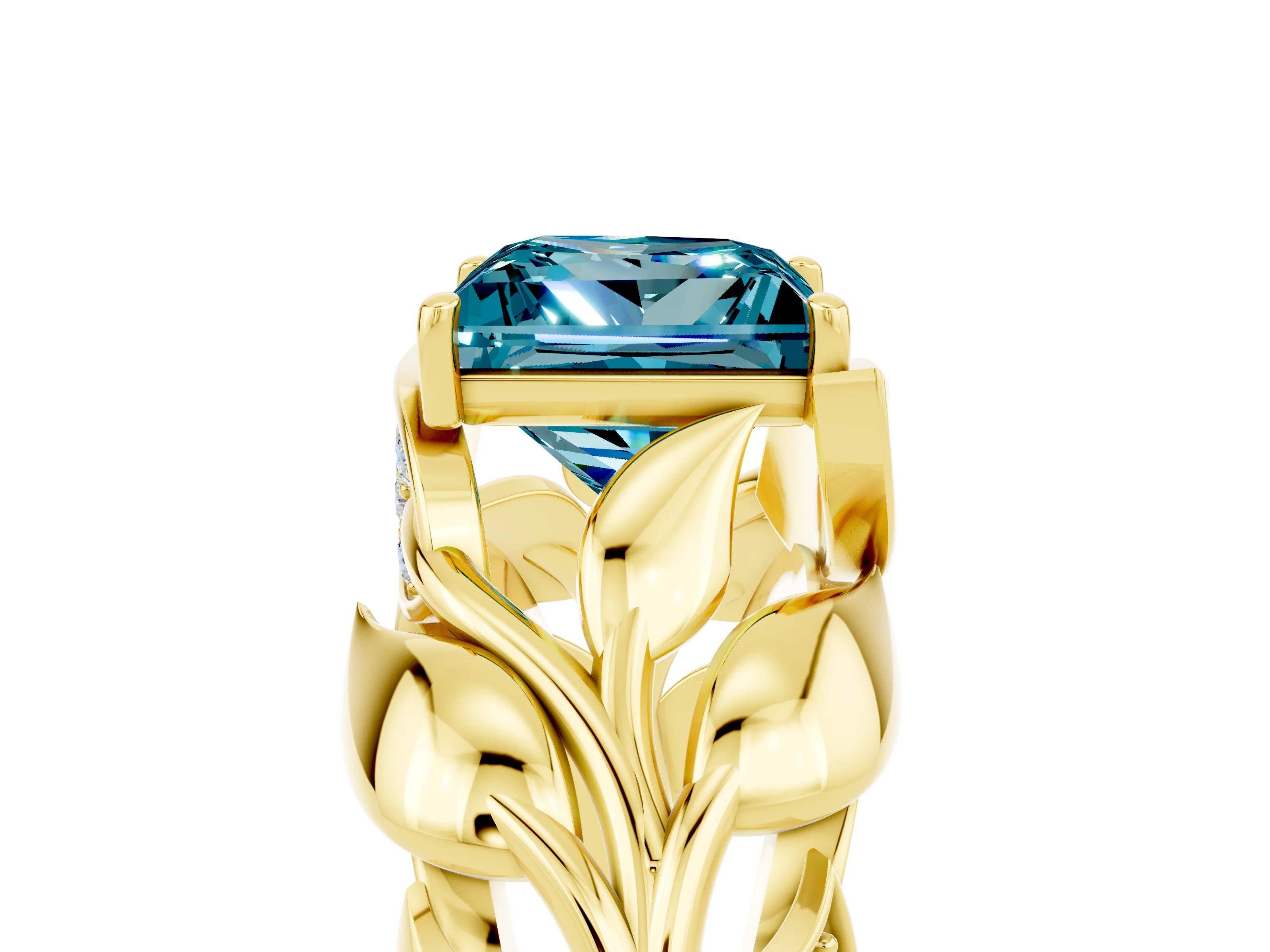 Yellow gold Princess Cut Solitaire Leaf-Inspired Engagement Ring with Prong Setting_5