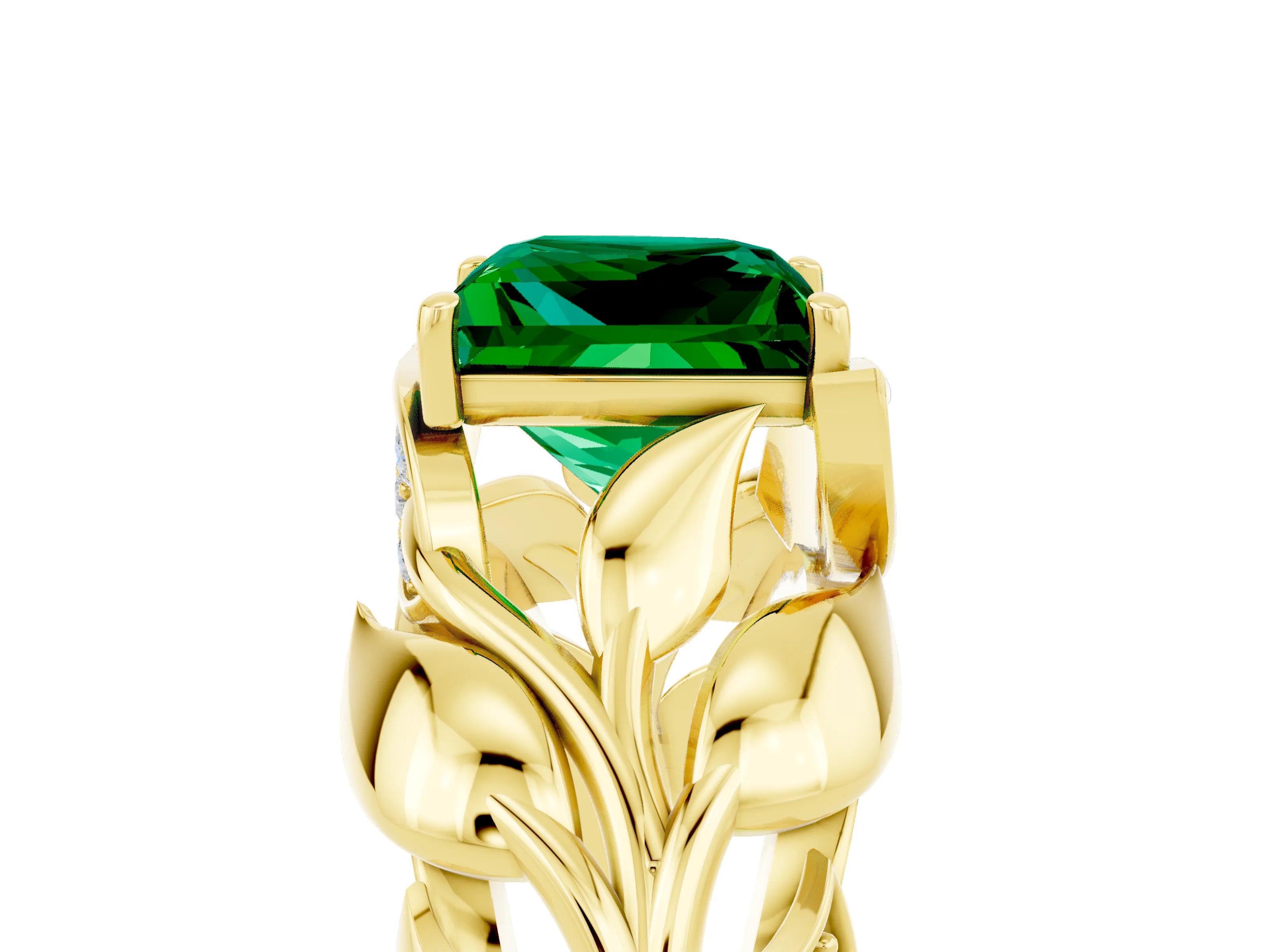 Yellow gold Princess Cut Solitaire Leaf-Inspired Engagement Ring with Prong Setting_5