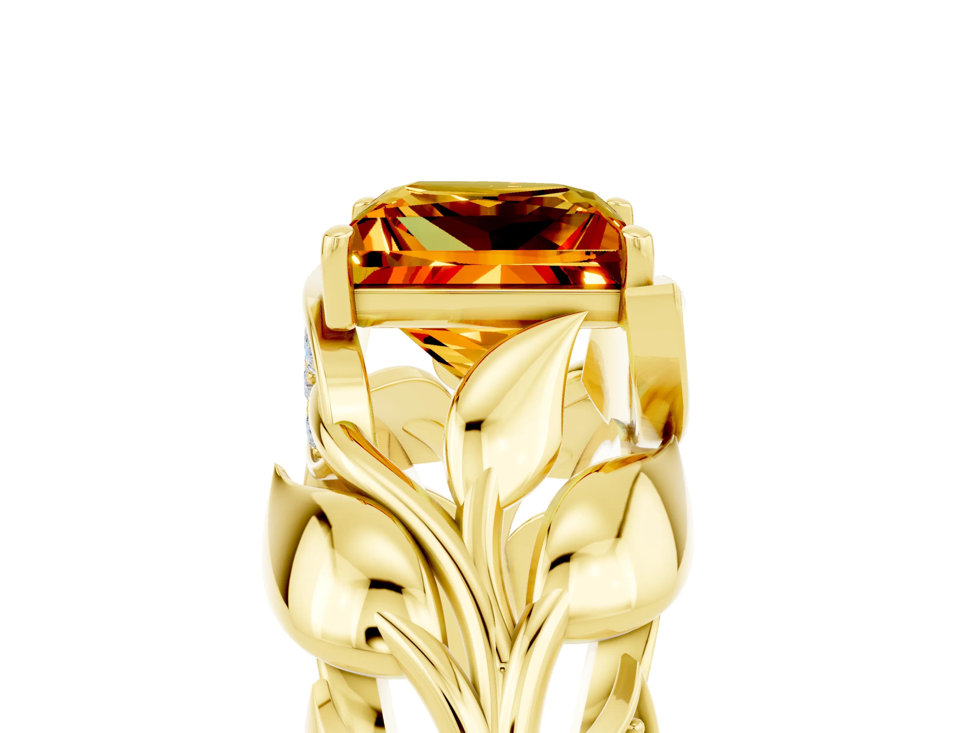 Yellow gold Princess Cut Solitaire Leaf-Inspired Engagement Ring with Prong Setting_5