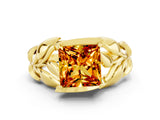 Yellow gold Princess Cut Solitaire Leaf-Inspired Engagement Ring with Prong Setting