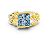 Yellow gold Princess Cut Solitaire Leaf-Inspired Engagement Ring with Prong Setting