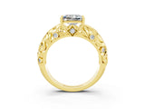 Yellow gold Princess Cut Solitaire Moissanite Leaf-Inspired Vine Band Ring with Prong Setting_3