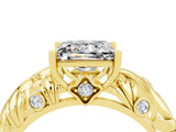 Yellow gold Princess Cut Solitaire Moissanite Leaf-Inspired Vine Band Ring with Prong Setting_4
