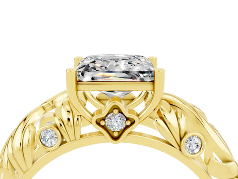 Yellow gold Princess Cut Solitaire Moissanite Leaf-Inspired Vine Band Ring with Prong Setting_4