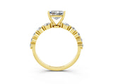 Yellow gold Princess Cut Solitaire Moissanite Ring with Pave Band and Four-Prong Setting_3