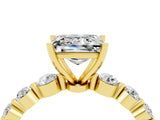 Yellow gold Princess Cut Solitaire Moissanite Ring with Pave Band and Four-Prong Setting_4
