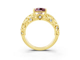 Yellow gold Princess Cut Solitaire Morganite Leaf-Inspired Vine Band Ring with Prong Setting_3