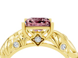 Yellow gold Princess Cut Solitaire Morganite Leaf-Inspired Vine Band Ring with Prong Setting_4
