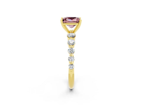 Yellow gold Princess Cut Solitaire Morganite Ring with Pave Band and Four-Prong Setting_2