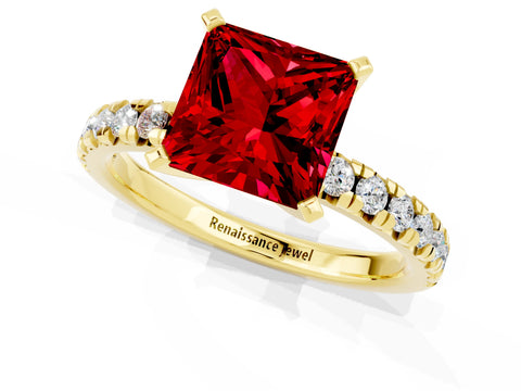 Yellow gold Princess Cut Solitaire Pave Diamond Engagement Ring with Four-Prong Setting_1